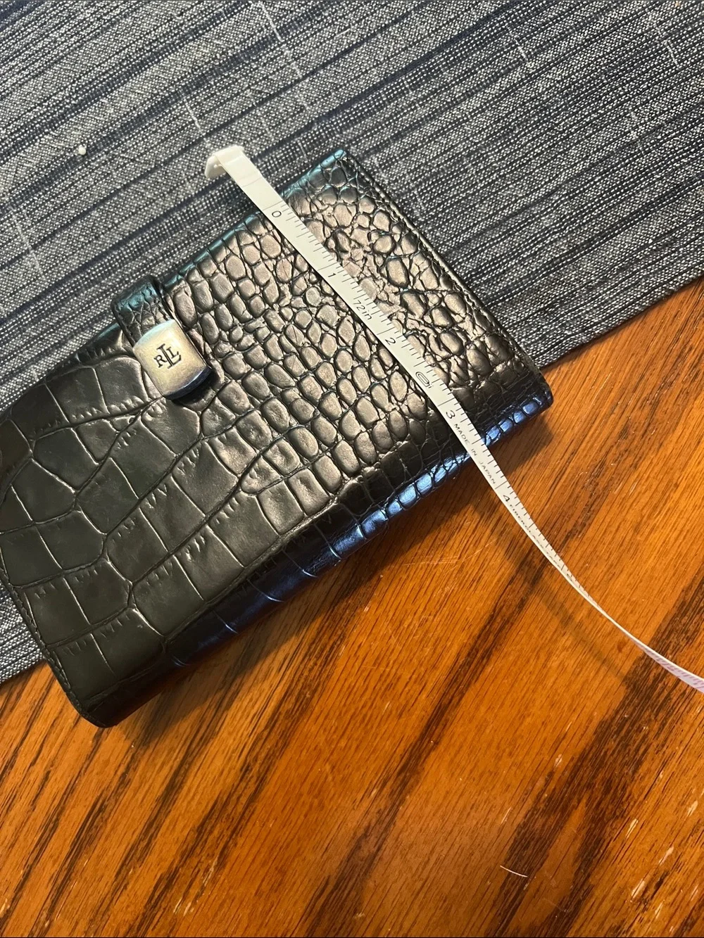 Ralph Lauren Black Croc-Embossed Leather Key & Card Holder